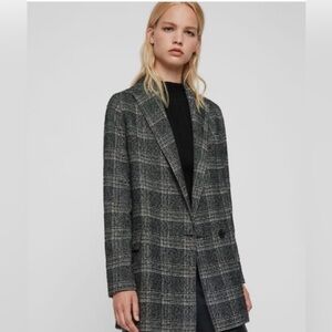 All Saints Lucia Blazer Black & White Checked Plaid Wool Blend Oversized Size 6